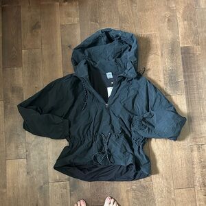 Women's Black Hooded Bomber Pullover Jacket